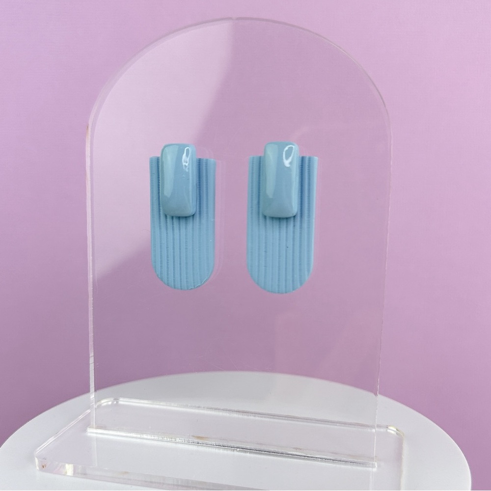 Line Textured Handmade Polymer Clay Blue Statement Stud Earrings